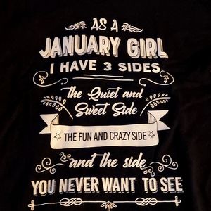 2 Woman January shirt size small black with white and gray with white writing